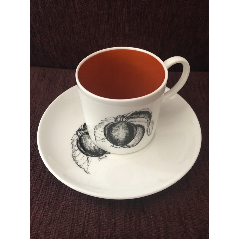 Mid Century Susie Cooper Black Fruit Bone China cup saucer peach